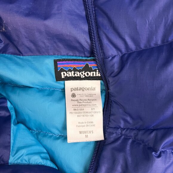 Patagonia Women's Down Sweater Hoody Jacket Cobalt Blue Sz M - Picture 7 of 11